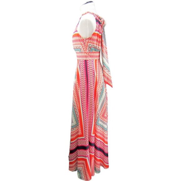Eliza J Scarf Print Crepe De Chine Maxi Dress Size 2 Petite Sleeveless Tie Neck - Picture 8 of 10